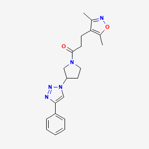 molecular formula C20H23N5O2 B2375727 3-(3,5-dimethylisoxazol-4-yl)-1-(3-(4-phenyl-1H-1,2,3-triazol-1-yl)pyrrolidin-1-yl)propan-1-one CAS No. 2034235-07-7