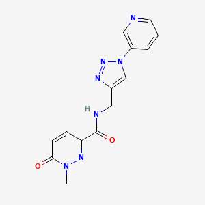 molecular formula C14H13N7O2 B2375758 1-methyl-6-oxo-N-((1-(pyridin-3-yl)-1H-1,2,3-triazol-4-yl)methyl)-1,6-dihydropyridazine-3-carboxamide CAS No. 2034270-27-2