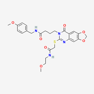 molecular formula C26H30N4O7S B2375760 N-(4-methoxybenzyl)-4-[6-({2-[(2-methoxyethyl)amino]-2-oxoethyl}thio)-8-oxo[1,3]dioxolo[4,5-g]quinazolin-7(8H)-yl]butanamide CAS No. 688060-05-1