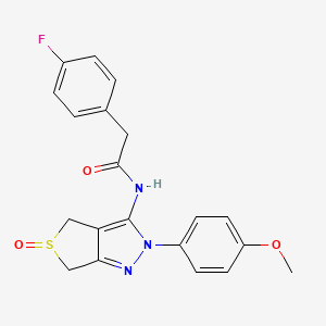 molecular formula C20H18FN3O3S B2375766 2-(4-fluorophenyl)-N-[2-(4-methoxyphenyl)-5-oxo-4,6-dihydrothieno[3,4-c]pyrazol-3-yl]acetamide CAS No. 1009784-87-5