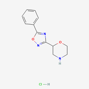 molecular formula C12H14ClN3O2 B2375777 2-(5-Phenyl-1,2,4-oxadiazol-3-yl)morpholine hydrochloride CAS No. 1797716-80-3