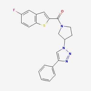 molecular formula C21H17FN4OS B2375779 (5-fluorobenzo[b]thiophen-2-yl)(3-(4-phenyl-1H-1,2,3-triazol-1-yl)pyrrolidin-1-yl)methanone CAS No. 2034469-78-6