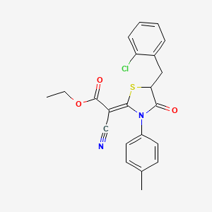 molecular formula C22H19ClN2O3S B2375792 (Z)-ethyl 2-(5-(2-chlorobenzyl)-4-oxo-3-(p-tolyl)thiazolidin-2-ylidene)-2-cyanoacetate CAS No. 786676-59-3