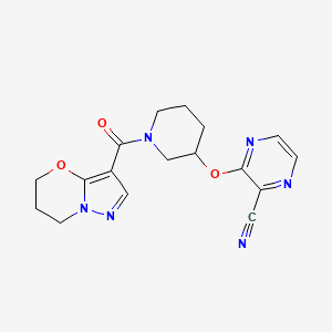 molecular formula C17H18N6O3 B2375801 3-((1-(6,7-二氢-5H-吡唑并[5,1-b][1,3]恶嗪-3-羰基)哌啶-3-基)氧基)吡嗪-2-腈 CAS No. 2034435-60-2