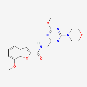 molecular formula C19H21N5O5 B2375803 7-甲氧基-N-((4-甲氧基-6-吗啉-1,3,5-三嗪-2-基)甲基)苯并呋喃-2-甲酰胺 CAS No. 2034471-12-8