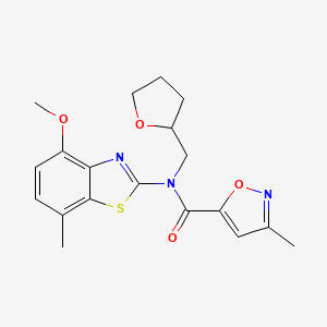molecular formula C19H21N3O4S B2375805 N-(4-甲氧基-7-甲基苯并[d]噻唑-2-基)-3-甲基-N-((四氢呋喃-2-基)甲基)异恶唑-5-甲酰胺 CAS No. 946317-90-4