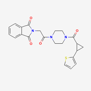 molecular formula C22H21N3O4S B2375807 2-(2-Oxo-2-(4-(2-(thiophen-2-yl)cyclopropanecarbonyl)piperazin-1-yl)ethyl)isoindoline-1,3-dione CAS No. 1210697-64-5