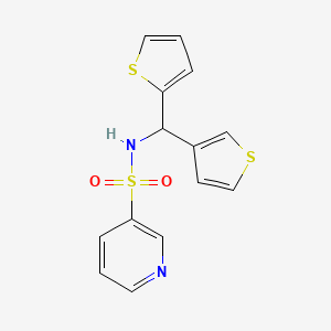molecular formula C14H12N2O2S3 B2375827 N-(thiophen-2-yl(thiophen-3-yl)methyl)pyridine-3-sulfonamide CAS No. 2034606-10-3