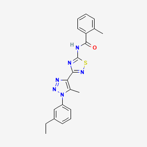 molecular formula C21H20N6OS B2375836 N-(3-(1-(3-ethylphenyl)-5-methyl-1H-1,2,3-triazol-4-yl)-1,2,4-thiadiazol-5-yl)-2-methylbenzamide CAS No. 932487-68-8