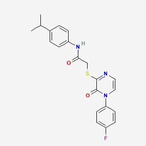molecular formula C21H20FN3O2S B2375852 2-((4-(4-fluorophenyl)-3-oxo-3,4-dihydropyrazin-2-yl)thio)-N-(4-isopropylphenyl)acetamide CAS No. 899724-17-5