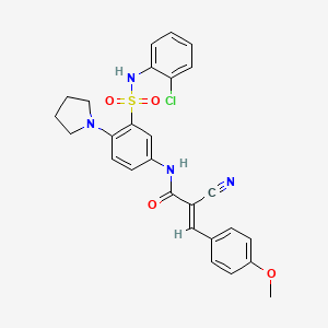 molecular formula C27H25ClN4O4S B2375855 (E)-N-[3-[(2-氯苯基)磺酰胺基]-4-吡咯烷-1-基苯基]-2-氰基-3-(4-甲氧基苯基)丙-2-烯酰胺 CAS No. 716372-34-8