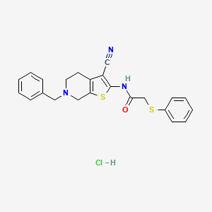 molecular formula C23H22ClN3OS2 B2375909 N-(6-benzyl-3-cyano-4,5,6,7-tetrahydrothieno[2,3-c]pyridin-2-yl)-2-(phenylthio)acetamide hydrochloride CAS No. 1216976-01-0