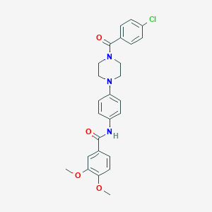 molecular formula C26H26ClN3O4 B237593 N-[4-[4-(4-chlorobenzoyl)piperazin-1-yl]phenyl]-3,4-dimethoxybenzamide 