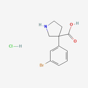 molecular formula C11H13BrClNO2 B2375956 3-(3-溴苯基)吡咯烷-3-羧酸；盐酸盐 CAS No. 2408962-93-4