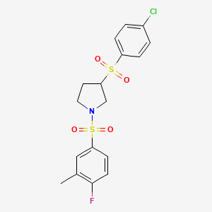 3-((4-Chlorophenyl)sulfonyl)-1-((4-fluoro-3-methylphenyl)sulfonyl)pyrrolidine