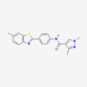 molecular formula C20H18N4OS B2375977 1,3-dimethyl-N-(4-(6-methylbenzo[d]thiazol-2-yl)phenyl)-1H-pyrazole-4-carboxamide CAS No. 1052630-73-5