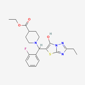 molecular formula C21H25FN4O3S B2375980 Ethyl 1-((2-ethyl-6-hydroxythiazolo[3,2-b][1,2,4]triazol-5-yl)(2-fluorophenyl)methyl)piperidine-4-carboxylate CAS No. 887218-97-5