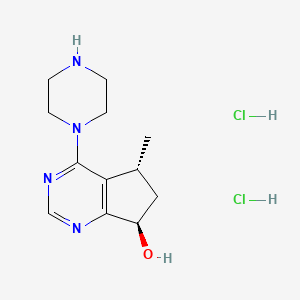 molecular formula C12H20Cl2N4O B2375983 (5R,7R)-5-甲基-4-(哌嗪-1-基)-6,7-二氢-5H-环戊[d]嘧啶-7-醇二盐酸盐 CAS No. 1001269-85-7