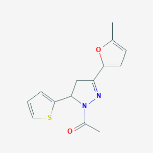 B2375989 1-(3-(5-methylfuran-2-yl)-5-(thiophen-2-yl)-4,5-dihydro-1H-pyrazol-1-yl)ethanone CAS No. 1384796-31-9