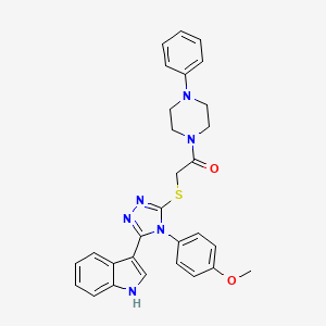 molecular formula C29H28N6O2S B2375990 2-((5-(1H-indol-3-yl)-4-(4-methoxyphenyl)-4H-1,2,4-triazol-3-yl)thio)-1-(4-phenylpiperazin-1-yl)ethanone CAS No. 852145-64-3