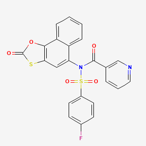 molecular formula C23H13FN2O5S2 B2375995 N-(4-氟苯基)磺酰基-N-(2-氧代苯并[g][1,3]苯并恶唑-5-基)吡啶-3-甲酰胺 CAS No. 865098-23-3