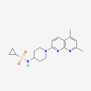 molecular formula C18H24N4O2S B2376007 N-[1-(5,7-Dimethyl-1,8-naphthyridin-2-yl)piperidin-4-yl]cyclopropanesulfonamide CAS No. 2415583-32-1