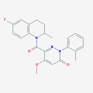 molecular formula C23H22FN3O3 B2376015 6-[(6-氟-2-甲基-3,4-二氢喹啉-1(2H)-基)羰基]-5-甲氧基-2-(2-甲苯基)嘧啶-3(2H)-酮 CAS No. 1005296-61-6