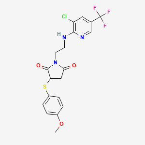 molecular formula C19H17ClF3N3O3S B2376034 1-[2-[[3-氯-5-(三氟甲基)吡啶-2-基]氨基]乙基]-3-(4-甲氧基苯基)硫代吡咯烷-2,5-二酮 CAS No. 338422-37-0