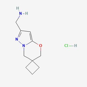 molecular formula C10H16ClN3O B2376049 1',3'-二氢螺{环丁烷-1,2'-吡唑并[3,2-b][1,3]恶嗪}-6'-基甲胺盐酸盐 CAS No. 2197054-08-1