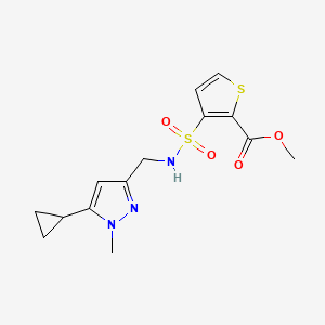 molecular formula C14H17N3O4S2 B2376054 methyl 3-(N-((5-cyclopropyl-1-methyl-1H-pyrazol-3-yl)methyl)sulfamoyl)thiophene-2-carboxylate CAS No. 1448050-86-9