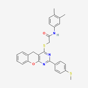 molecular formula C28H25N3O2S2 B2376095 N-(3,4-dimethylphenyl)-2-[[2-(4-methylsulfanylphenyl)-5H-chromeno[2,3-d]pyrimidin-4-yl]sulfanyl]acetamide CAS No. 866864-73-5