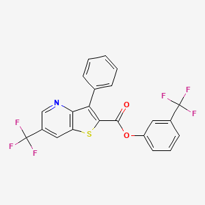 molecular formula C22H11F6NO2S B2376098 3-(三氟甲基)苯基 3-苯基-6-(三氟甲基)噻吩并[3,2-b]吡啶-2-羧酸盐 CAS No. 478260-61-6