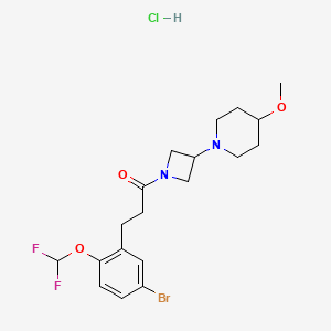 molecular formula C19H26BrClF2N2O3 B2376107 3-[5-Bromo-2-(difluoromethoxy)phenyl]-1-[3-(4-methoxypiperidin-1-yl)azetidin-1-yl]propan-1-one hydrochloride CAS No. 2097903-61-0