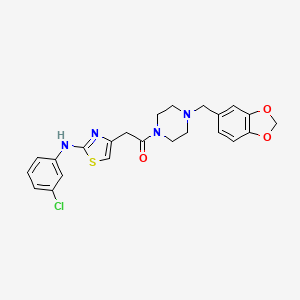 molecular formula C23H23ClN4O3S B2376110 1-(4-(苯并[d][1,3]二氧杂环-5-基甲基)哌嗪-1-基)-2-(2-((3-氯苯基)氨基)噻唑-4-基)乙酮 CAS No. 1170135-42-8
