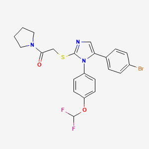 molecular formula C22H20BrF2N3O2S B2376131 2-((5-(4-溴苯基)-1-(4-(二氟甲氧基)苯基)-1H-咪唑-2-基)硫)-1-(吡咯烷-1-基)乙酮 CAS No. 1226440-19-2