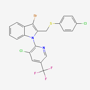 molecular formula C21H12BrCl2F3N2S B2376155 3-Bromo-2-[(4-chlorophenyl)sulfanylmethyl]-1-[3-chloro-5-(trifluoromethyl)pyridin-2-yl]indole CAS No. 339110-76-8