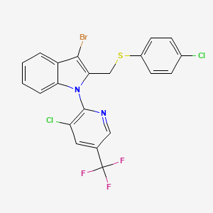 molecular formula C21H12BrCl2F3N2S B2376155 3-Brom-2-[(4-Chlorphenyl)sulfanylmethyl]-1-[3-Chlor-5-(trifluormethyl)pyridin-2-yl]indol CAS No. 339110-76-8