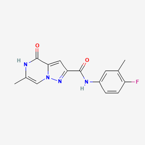 molecular formula C15H13FN4O2 B2376178 N-(4-氟-3-甲基苯基)-6-甲基-4-氧代-4,5-二氢吡唑并[1,5-a]嘧啶-2-甲酰胺 CAS No. 2108827-32-1