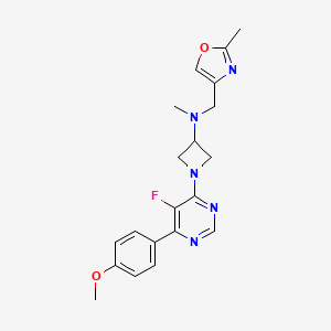 molecular formula C20H22FN5O2 B2376184 1-[5-Fluoro-6-(4-methoxyphenyl)pyrimidin-4-yl]-N-methyl-N-[(2-methyl-1,3-oxazol-4-yl)methyl]azetidin-3-amine CAS No. 2380193-17-7