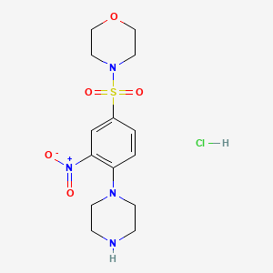 molecular formula C14H21ClN4O5S B2376185 4-[3-Nitro-4-(piperazin-1-yl)benzenesulfonyl]morpholine hydrochloride CAS No. 1803599-39-4