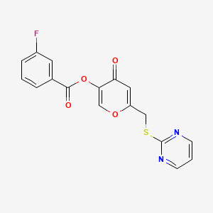 [4-Oxo-6-(pyrimidin-2-ylsulfanylmethyl)pyran-3-yl] 3-fluorobenzoate
