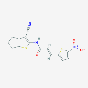 molecular formula C15H11N3O3S2 B2376216 (E)-N-(3-cyano-5,6-dihydro-4H-cyclopenta[b]thiophen-2-yl)-3-(5-nitrothiophen-2-yl)acrylamide CAS No. 476316-61-7