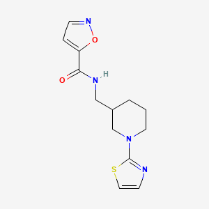 molecular formula C13H16N4O2S B2376240 N-((1-(thiazol-2-yl)piperidin-3-yl)methyl)isoxazole-5-carboxamide CAS No. 1798665-45-8