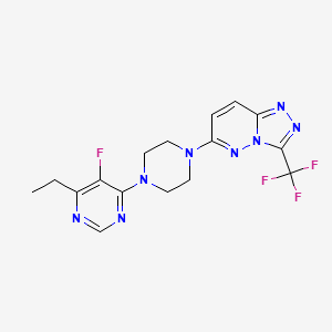 molecular formula C16H16F4N8 B2376246 6-[4-(6-Ethyl-5-fluoropyrimidin-4-yl)piperazin-1-yl]-3-(trifluoromethyl)-[1,2,4]triazolo[4,3-b]pyridazine CAS No. 2380096-49-9