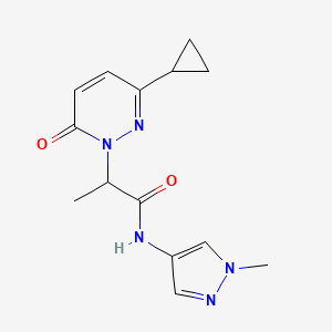 molecular formula C14H17N5O2 B2376251 2-(3-cyclopropyl-6-oxo-1,6-dihydropyridazin-1-yl)-N-(1-methyl-1H-pyrazol-4-yl)propanamide CAS No. 2097901-31-8