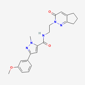 molecular formula C21H23N5O3 B2376270 3-(3-methoxyphenyl)-1-methyl-N-(2-(3-oxo-3,5,6,7-tetrahydro-2H-cyclopenta[c]pyridazin-2-yl)ethyl)-1H-pyrazole-5-carboxamide CAS No. 2097901-93-2