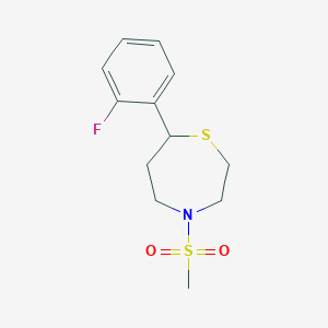 molecular formula C12H16FNO2S2 B2376273 7-(2-氟苯基)-4-(甲磺酰基)-1,4-噻氮杂环 CAS No. 1705100-94-2