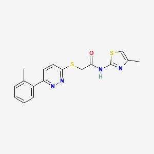 molecular formula C17H16N4OS2 B2376315 N-(4-methylthiazol-2-yl)-2-((6-(o-tolyl)pyridazin-3-yl)thio)acetamide CAS No. 922886-97-3