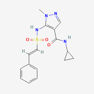molecular formula C16H18N4O3S B2376320 N-Cyclopropyl-1-methyl-5-[[(E)-2-phenylethenyl]sulfonylamino]pyrazole-4-carboxamide CAS No. 2225106-15-8