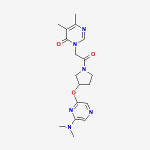 molecular formula C18H24N6O3 B2376330 3-[2-[3-[6-(Dimethylamino)pyrazin-2-yl]oxypyrrolidin-1-yl]-2-oxoethyl]-5,6-dimethylpyrimidin-4-one CAS No. 2034500-03-1